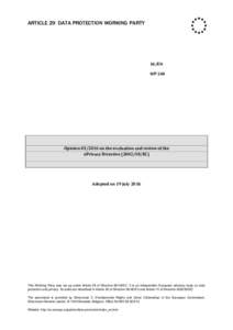 ARTICLE 29 DATA PROTECTION WORKING PARTY  16/EN WP 240  Opinionon the evaluation and review of the