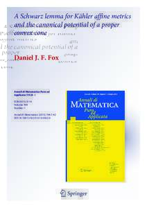 A Schwarz lemma for Kähler affine metrics and the canonical potential of a proper convex cone Daniel J. F. Fox  Annali di Matematica Pura ed