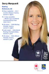 Darcy Marquardt Rowing Richmond, BC  Silver medallist – 2012 London Olympic Games, women’s eights