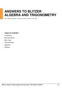 ANSWERS TO BLITZER ALGEBRA AND TRIGONOMETRY PDF-ATBAAT14-WWRG7 | 43 Page | File Size 1,870 KB | 13 Jul, 2016 TABLE OF CONTENT Introduction