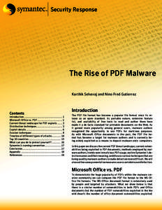 Security Response  The Rise of PDF Malware Karthik Selvaraj and Nino Fred Gutierrez  Contents