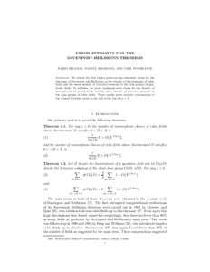 ERROR ESTIMATES FOR THE DAVENPORT–HEILBRONN THEOREMS KARIM BELABAS, MANJUL BHARGAVA, AND CARL POMERANCE Abstract. We obtain the first known power-saving remainder terms for the theorems of Davenport and Heilbronn on th