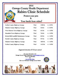 2016 –––DRAFT Oswego County Health Department  Rabies Clinic Schedule