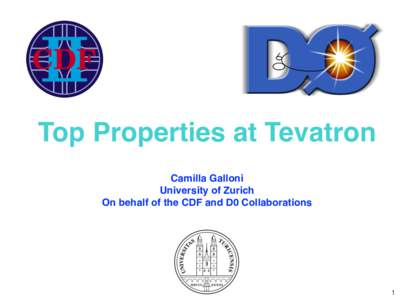 Top Properties at Tevatron Camilla Galloni University of Zurich On behalf of the CDF and D0 Collaborations  1