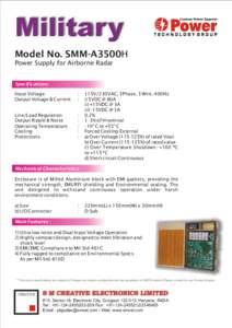 Military Model No. SMM-A3500H Power Supply for Airborne Radar Specifications: Input Voltage