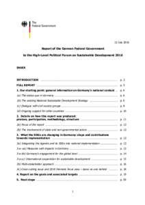 12 JulyReport of the German Federal Government to the High-Level Political Forum on Sustainable DevelopmentINDEX