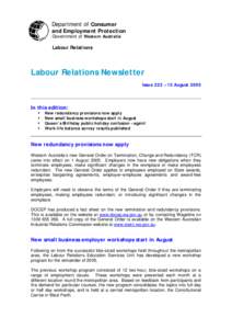 Department of Consumer and Employment Protection Government of Western Australia Labour Relations