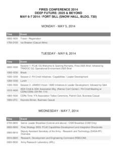 FIRES CONFERENCE 2014 DEEP FUTURE: 2025 & BEYOND MAY[removed]FORT SILL (SNOW HALL, BLDG[removed]MONDAY - MAY 5, 2014 Time