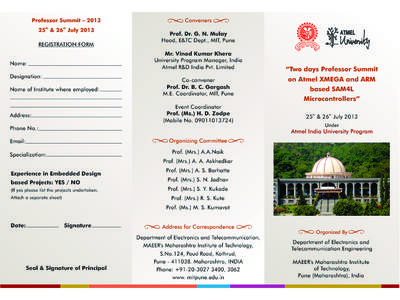 Professor Summit – 2013 25th & 26th July 2013 REGISTRATION FORM Conveners Prof. Dr. G. N. Mulay