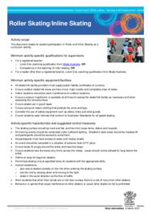 Roller Skating/Inline Skating Activity scope This document relates to student participation in Roller and Inline Skating as a curriculum activity.  Minimum activity-specific qualifications for supervisors