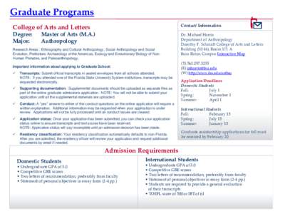 Graduate Programs College of Arts and Letters Contact/ Information  Degree: