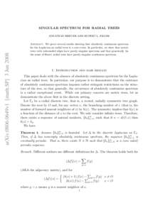 SINGULAR SPECTRUM FOR RADIAL TREES  arXiv:0806.0649v1 [math.SP] 3 Jun 2008 JONATHAN BREUER AND RUPERT L. FRANK Abstract. We prove several results showing that absolutely continuous spectrum