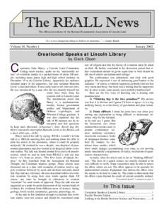 The official newsletter of the Rational Examination Association of Lincoln Land  “It’s a very dangerous thing to believe in nonsense.” — James Randi Volume 10, Number 1