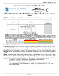 IP king mackerel [E] EXECUTIVE SUMMARY: INDO-PACIFIC KING MACKEREL Status of the Indian Ocean Indo-Pacific king mackerel (GUT: Scomberomorus guttatus) resource TABLE 1. Indo-Pacific king mackerel: Status of Indo-Pacific 