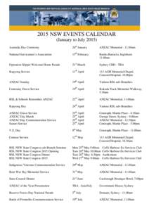 2015 NSW EVENTS CALENDAR (January to July[removed]Australia Day Ceremony 26th January