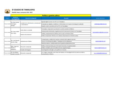 El COLEGIO DE TAMAULIPAS Plantilla, líneas y proyectosPolítica y gestión púbica Categoría