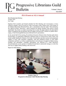 Progressive Librarians Guild Bulletin Volume 3, Issue 6 June 2014