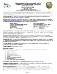CALIFORNIA DEPARTMENT OF PUBLIC HEALTH EXAMINER II (LABORATORY FIELD SERVICES) OPEN EXAMINATION CONTINUOUS TESTING SW75-7946 5HAAD Bulletin Release Date: February 25, 2015