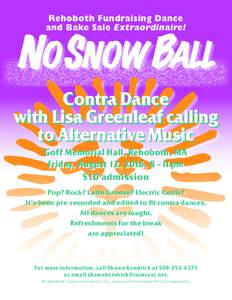Rehoboth Fundraising Dance and Bake Sale Extraordinaire! NO SNOW BALL Contra Dance with Lisa Greenleaf calling