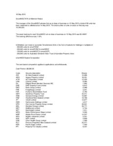 18 May 2015 SmartMIDZ NTA & Allotment Notice The manager of the SmartMIDZ advises that as at close of business on 15 May 2015 a total of Nil units has been redeemed or allotted since 14 MayThe total number of unit