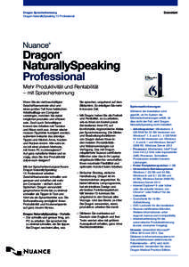 Dragon Spracherkennung Dragon NaturallySpeaking 13 Professional Datenblatt  Mehr Produktivität und Rentabilität