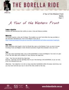 A Tour of the Western Front Maths Year 7 A Tour of the Western Front Lesson objective