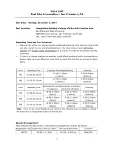 2014 JLPT Test Site Information – San Francisco, CA Test Date:  Sunday, December 7, 2014