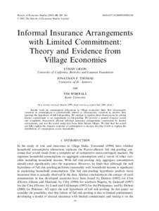 Review of Economic Studies, 209–244 ß 2002 The Review of Economic Studies Limited$Informal Insurance Arrangements