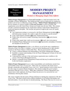 Seminar Description – MODERN PROJECT MANAGEMENT  Project Management Series