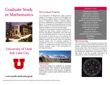 Graduate Study in Mathematics University of Utah Salt Lake City