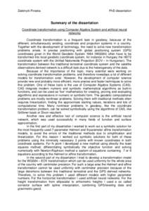 Zaletnyik Piroska  PhD dissertation Summary of the dissertation Coordinate transformation using Computer Algebra System and artificial neural