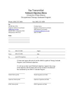 Fax Transmittal Fieldwork Objectives Memo University of New Mexico Occupational Therapy Graduate Program Phone: (