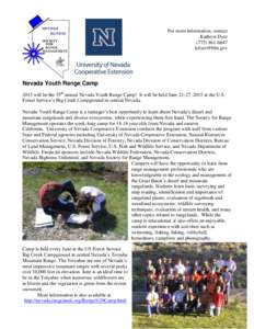For more information, contact Kathryn Dyer   Nevada Youth Range Camp