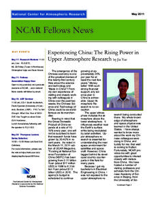 MayNational Center for Atmospheric Research NCAR Fellows News MAY EVENTS