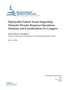Deployable Federal Assets Supporting Domestic Disaster Response Operations: Summary and Considerations for Congress