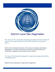 District-Level Non-Negotiables The culture of PLC is embraced, expected, and supported at the school and district level as operationalized by the MTSS innovation configuration matrix.  District level standard protocols, 