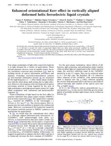 2900  OPTICS LETTERS / Vol. 39, No[removed]May 15, 2014 Enhanced orientational Kerr effect in vertically aligned deformed helix ferroelectric liquid crystals