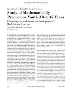 PE R SP EC TI V ES O N P SY CH O L O G I CA L S CIE N CE  Special Section: Doing Psychological Science Study of Mathematically Precocious Youth After 35 Years