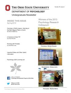 Volume 16, issue 2  DEPARTMENT OF PSYCHOLOGY Undergraduate Newsletter INSIDE THIS ISSUE Spring 2014