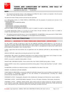 TERMS AND CONDITIONS OF RENTAL AND SALE OF PRODUCTS AND SERVICES NOTE Applicable with effect from