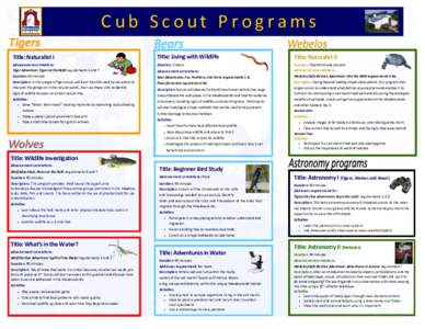 Cub Scout Programs Title: Naturalist I Title: Living with Wildlife  Title: Naturalist II