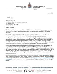 CNSC response to a letter and critique by Dr. Gordon Edwards of the CNSC’s presentation in January 2016 to the Inter-Ministerial Committee on Uranium in Quebec