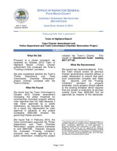OFFICE OF INSPECTOR GENERAL PALM BEACH COUNTY CONTRACT OVERSIGHT NOTIFICATION[removed]N[removed]ISSUE DATE: AUGUST 5, 2014