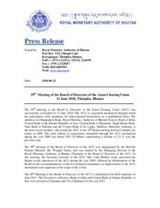 International relations / Economy of Bhutan / Economics / Royal Monetary Authority of Bhutan / Monetary authority / Thimphu / Central Bank of Sri Lanka / Eco / Central Bank of the Islamic Republic of Iran / Asian Clearing Union / International trade / Asia