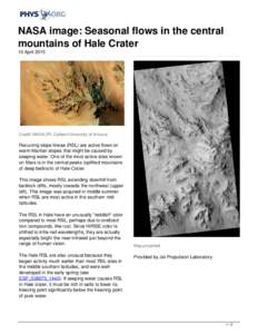 NASA image: Seasonal flows in the central mountains of Hale Crater