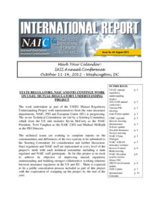 Issue No. 44: August[removed]Mark Your Calendar: IAIS Annual Conference October 11-14, 2012 – Washington, DC