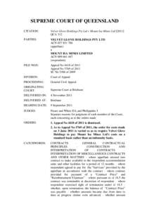 SUPREME COURT OF QUEENSLAND CITATION: Velvet Glove Holdings Pty Ltd v Mount Isa Mines LtdQCA 312