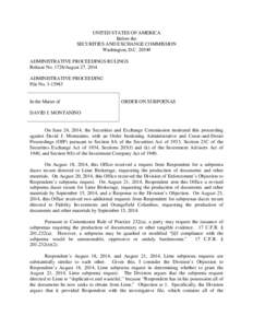 UNITED STATES OF AMERICA Before the SECURITIES AND EXCHANGE COMMISSION Washington, D.C[removed]ADMINISTRATIVE PROCEEDINGS RULINGS Release No[removed]August 27, 2014