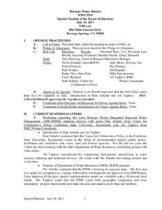 Borrego Water District MINUTES Special Meeting of the Board of Directors July 19, 2011 9:00 a.m. 806 Palm Canyon Drive