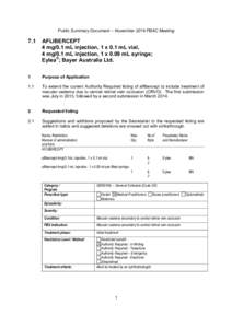 Public Summary Document – November 2014 PBAC Meeting  7.1 AFLIBERCEPT 4 mg/0.1 mL injection, 1 x 0.1 mL vial,